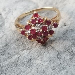 10k Stamped Gold Ruby Diamond Ring Size 6